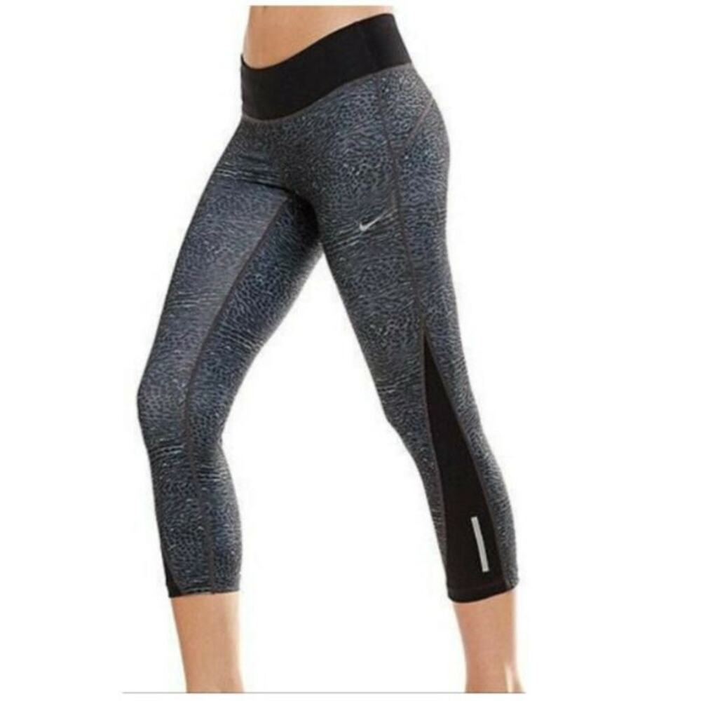 Nike Racer Dri-fit Blue Gray‎ Black Leopard Print Leggings Drawstring Small